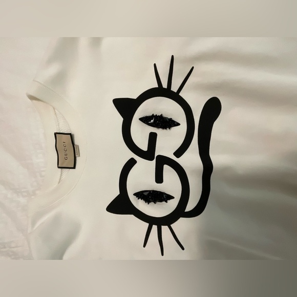 Authentic GUCCI Cat Eye Sweatshirt Bijou White Trainer - Picture 2 of 5